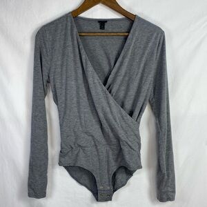 J. Crew Gray Long Sleeve Wrap Bodysuit in Size Medium.